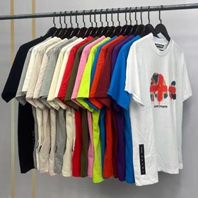 Palm Angel Vertical listrado letra espuma impressão morcego moda camisetas-1623  