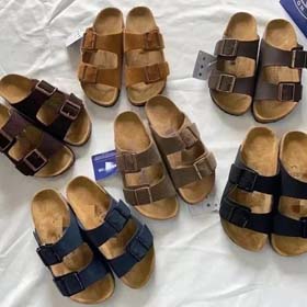 BIRKENSTOCK preguiçosos homens e mulheres dupla fivela chinelos planos de couro genuíno cortiça foot  