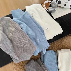 ALO Waffle malha suéter solto solto reta calças largas pernas temperamento moda terno-2574  