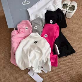 ALO 2025 Primavera e Verão Nova Carta Simples Impressão Esquecimento Round Neck Casual All-match T-s  