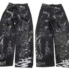 Balenciaga estilo parisiense pintado à mão graffiti lavado casal calças denim casuais-2449  