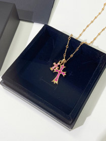 Cromo coração diamante cruz colar-3569  