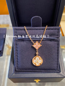 Louis Vuitton LV rosa ouro dois tons concha duplo colar de flores-3582  
