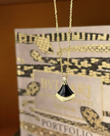 Bulgari nova cor preto ágata fã colar-3584  