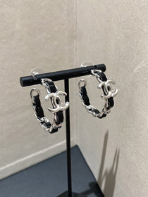 Chanel prata brincos de couro anel-3596  