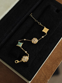 Louis Vuitton LV Amazonite Diamond quatro flores pulseira-3616  
