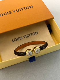 Louis Vuitton LV carta revestida pulseira de tela mini pérola pulseira de couro -3617  