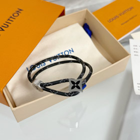 Louis Vuitton LV carta floral preto flor couro fivela pulseira-3640  