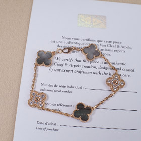 Van Cleef & Arpels Cinza Mãe de Pérola Diamante Cinco Flores Pulseira-3691  