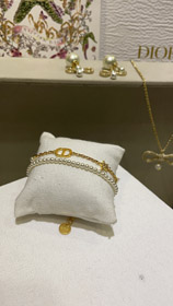 Dior ouro diamante estrela pérola cadeia dupla pulseira-3704  