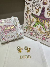 Dior ouro estrela pérola dupla bola brincos-3707  