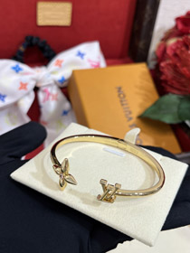 Louis Vuitton LV Rose Quartz Floral Carta Ouro Aberto Pulseira-3720  