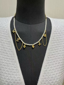 Louis Vuitton LV ouro letras antiga flor pérola colar-3721  