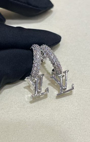 Louis Vuitton LV prata letra pequeno pendente brincos de diamante completo-3723  