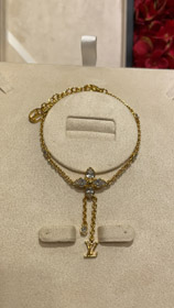 Louis Vuitton LV diamante completo floral pequena cadeia borsa ouro pulseira-3729  