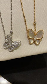 Van Cleef & Arpels Branco Mãe-de-Pérola Diamante Floral Borboleta Colar-3733  