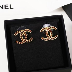 Chanel âmbar duplo c strass brincos de ouro vintage-3742  