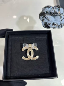 Chanel transparente acrílico arco ouro duplo C broche-3751  