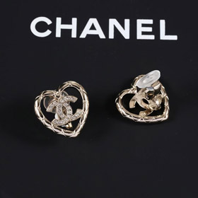 Chanel ouro diamante coração oco duplo c strass clip-3754  