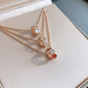 Bulgari cobra osso roda branca mãe-de-pérola vermelho calcedonia rosa ouro colar-3765  