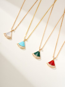 Bulgari fã branco mãe-de-pérola diamante rosa ouro carnelian azul verde pendente colar-3767  