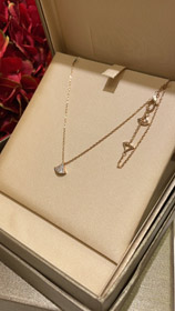 Bulgari pequeno fã branco mãe-de-pérola rosa ouro metade diamante completo diamante colar-3853  