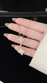 Louis Vuitton LV floral padrão diamante-conjunto mãe-de-pérola colar-3860  