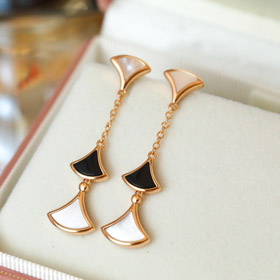 Bulgari em forma de fã branco pérola diamante brincos preto ágata longos brincos-3861  