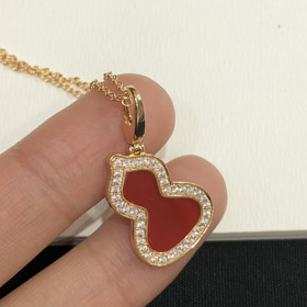 Qeelin diamante e vermelho obsidiana duplo calabaza colar-3884  