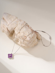 Van Cleef & Arpels violeta pedra quatro folhas trevo única flor diamante colar-3907  