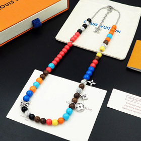 Louis Vuitton LV ajustável cordão embelezado inscrição de madeira colar de contas de metal-3950  