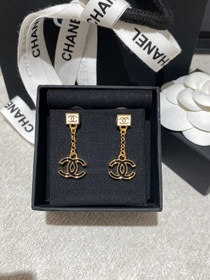Chanel preto e branco esmalte quadrado duplo C brincos-3952  