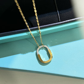 Tiffany mini bloqueio em forma de U meio diamante colar de dois tons-3962  