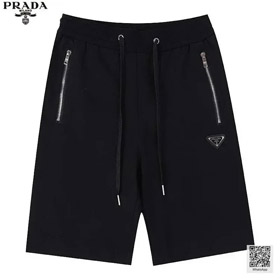 Prada algodão Zipper bolso Triângulo Shorts solto cortado calças-2879  