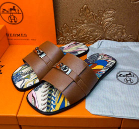 HERMES couro de bezerro redondo dedo do pé slip-on chinelos-2966  