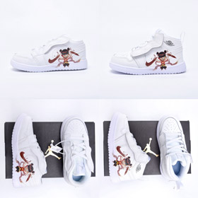 Nike NK Jordan Air Jordan 1 Mid Velcro Nezha Colaboração Crianças Sapatos-4108  