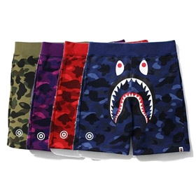 BAPE colorblock camuflagem brilho-no-escuro tubarão série casual shorts-4245  