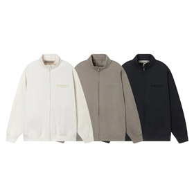 Essenciais cor sólida letra impressão zíper manga longa casaco jaqueta-4366  