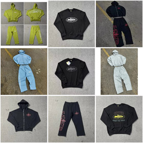 Corteiz Hooded manga longa Zipper suéter e Sweatpants-4411  