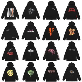 VLONE ZIP HOODIE rachado impressão grande VLogo com capuz suéter-4450  