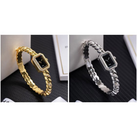 Chanel quadrado-rosto relógio feminino com uma elegante corrente-link tecido cintura-5113  