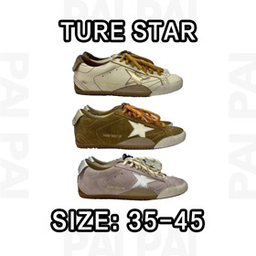 Golden Goose True-Star couro round-toe lace-up sapatos de topo baixo com uma sola fina-5131  