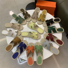 HERMES Antigua Suede Round-Toe Slip-On Sandálias-5137  