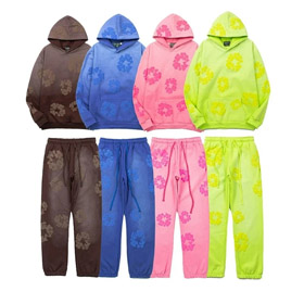 Lágrimas de denim guirlanda com capuz suéter de manga longa-5142  