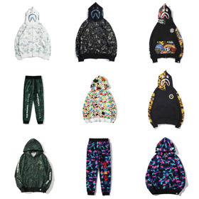 Um macaco de banho x KID CUDI colaboração camuflagem tubarão hoodie-5149  