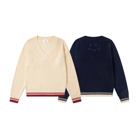 AMIPARIS malha listrado V-Neck gota-ombro suéter de lã-5156  