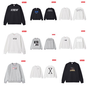 Supremo impresso solto-ajuste crewneck suéter com revestimento de tecido terry-5183  