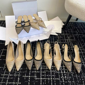 DIOR Capture pontiagem-dedo da malha slingback saltos de gatinho com adornos strass-5207  