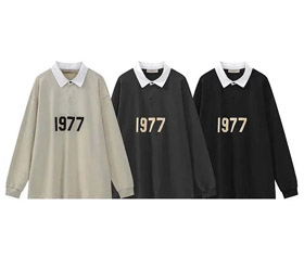 ESSENTIALS impresso polo colar cor bloqueado suéter Terry Sweatshirt-5214  