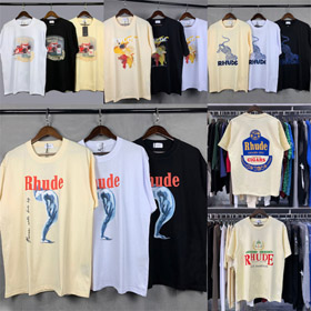 Rhude solto-ajuste impresso pescoço tripulação manga curta algodão T-shirt-5222  